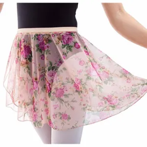 CLB0019 Printed Flower Fashion Style Women Adult Training Dancewear Chiffon Ballet Dance Wrap Skirt