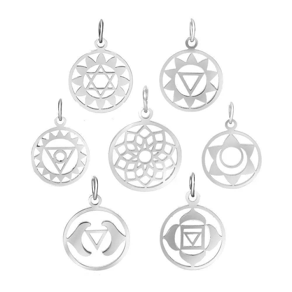 Jewelry Findings Accessories Making Pendant Wholesale Stainless Steel Metal Healing Yoga 7 Chakra Heal Sign Symbol Charm