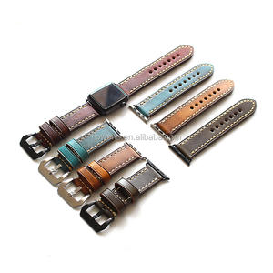 Pour Apple Watch, bracelet de rechange en cuir de Style Rural avec adaptateur en métal argenté pour 3/2/1 - Product Image 1