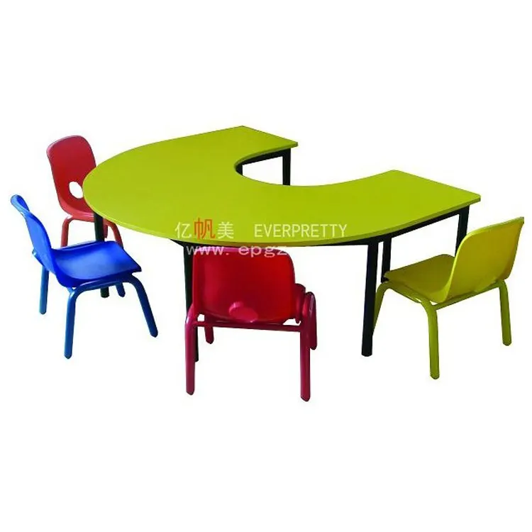 Special Shaped Wooden Kindergarten Classroom Furniture Space Saving Desk and Chair for Nursery School for Sale