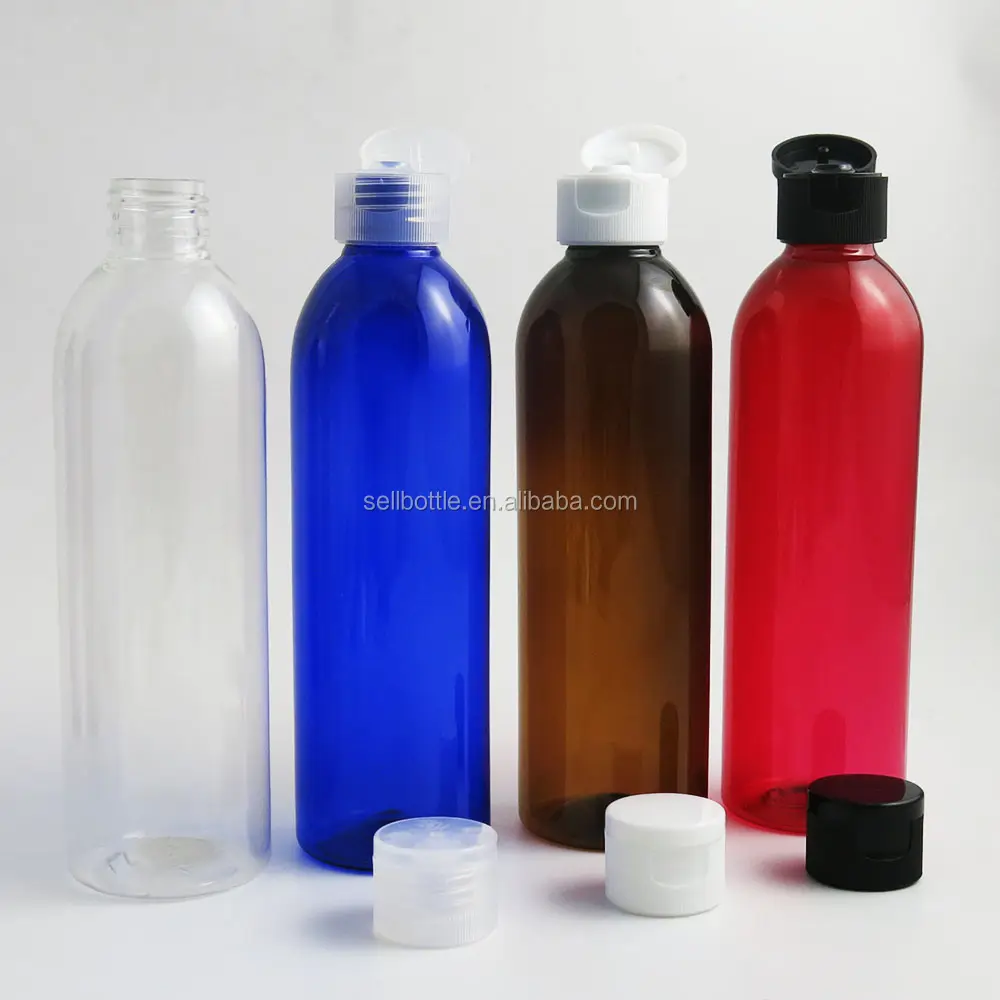 High quality 250ml red blue amber 250cc 8oz plastic boston round bottle hair oil shampoo bath cream container