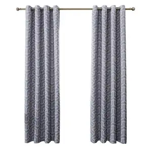 Grey Geometric Lines Curtains for Bedroom Grommet Top Thermal Insulated Blackout Print Curtain Panels for Living Room