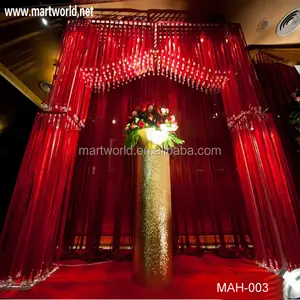 ديكور مسرح حفلات الزفاف من مواد معدنية ونسيجية للبيع بالجملة، ستارة خلفية لحفلات الزفاف وتزيين الحفلات (MAH-003)