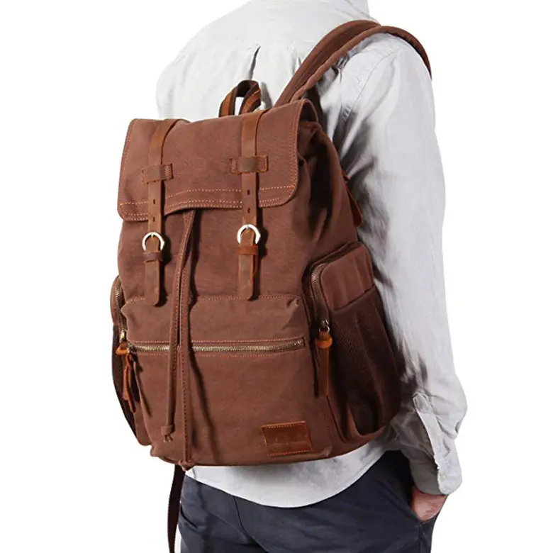 Wholesale extra large anti-thief pocket pocket located brown backpack hiking travel bag
