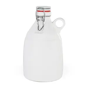 Custom wholesale Wine Bottle Wholesale Ceramic Beer Growler with swing lid porcelain beer jar