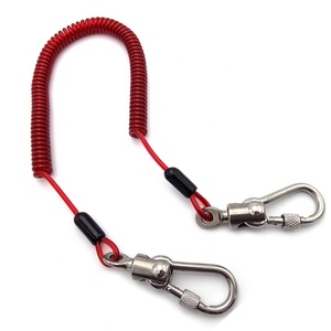 Factory Custom PU PVC Coated Steel Cable Safety Spring Tool Lanyard With Carabiners Clip, Coiled Cable Lanyard