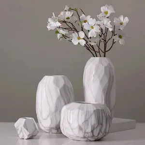 Elegant design geometry fluted design ceramic home decorative custom marble vase for flowers