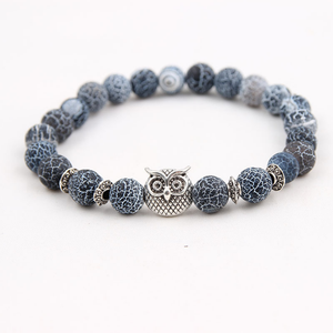 Pulseras de Piedra Natural, Piedra Volcánica Negra Desgastada, Aleación de Color Plateado, Pulseras de Búho para Mujeres y Hombres, Accesorios - Product Image 1