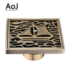 Fleurs Style Classique Laiton Antique Sculpté Fleur Art Salle De Bains Accessoire Drain De Sol Grille De Déchets 100mm x 100mm - Product Image 5