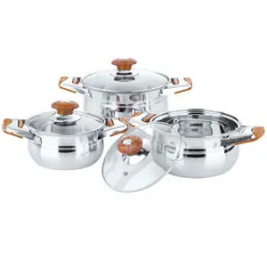 High quality Wood Grain Handle Stainless Steel 6PCS Combination Cookware Pot