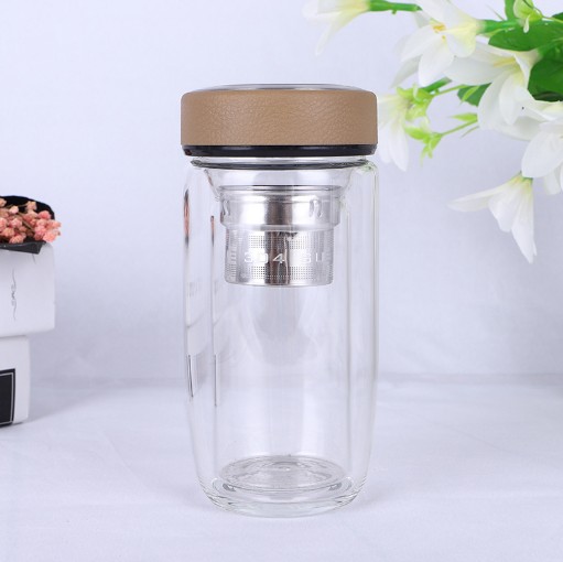 Double Wall Glass Tea Tumbler With Strainer For Loose Leaf Insulated Travel Coffee Mug