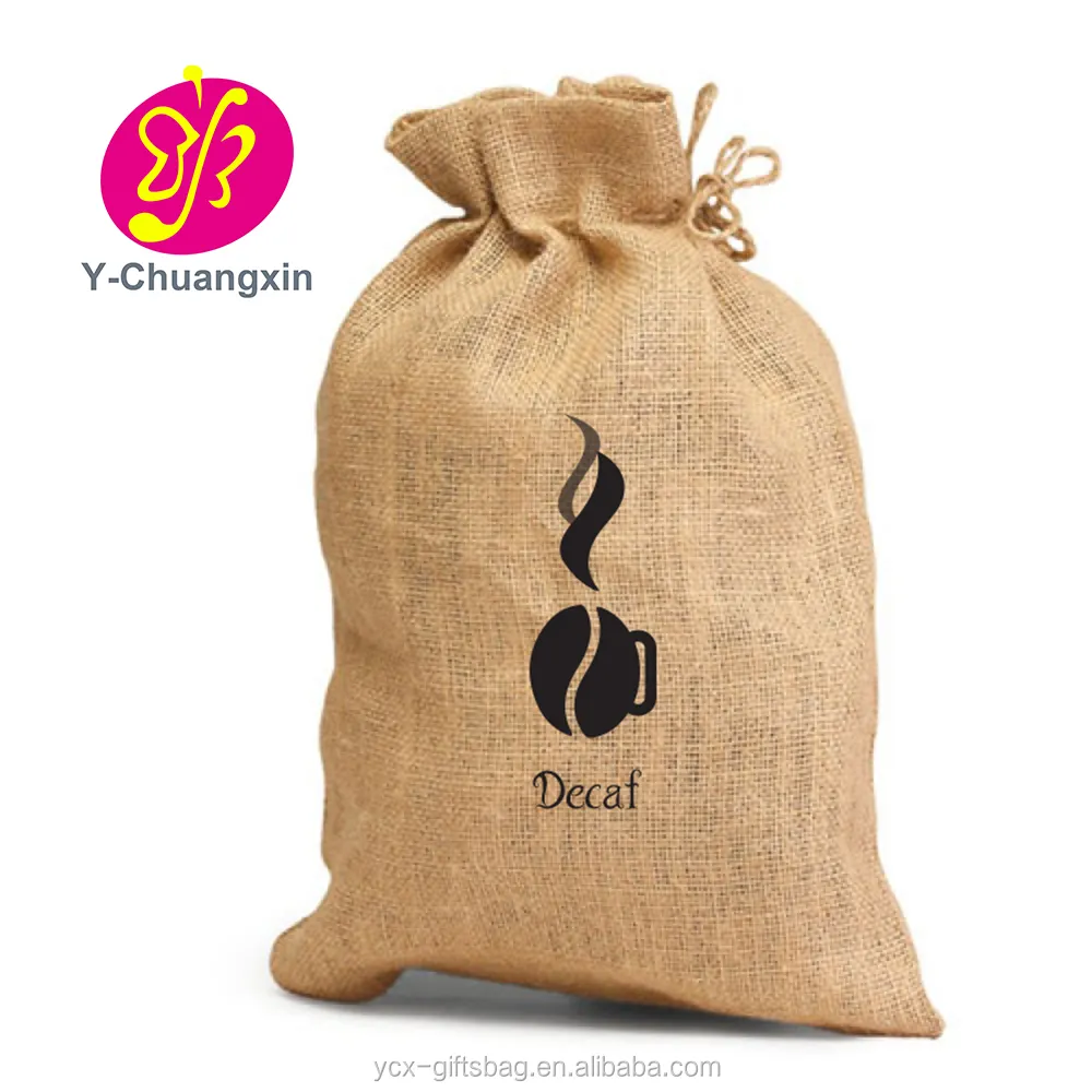 Aangepaste Dubbele Geknoopt String Jute Koffie Bean Bag Met Logo Gedrukt