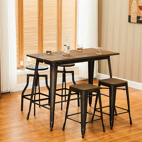 Modern Design Bar Table Set With 4 Stools Bistro Pub Kitchen Dining Furniture