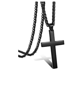 Collana con Croce <span class=keywords><strong>Nera</strong></span> in Acciaio Inossidabile per <span class=keywords><strong>Uomo</strong></span> e Donna con Catena da 22-24 Pollici - Product Image 2