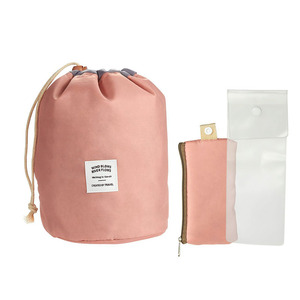Custom Big Capacity Round Bucket <strong>Drawstring</strong> Travel Flamingo Cactus <strong>Toiletry</strong> Makeup Cosmetic Organizer <strong>Bag</strong> - Product Image 5