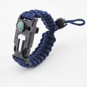 Gelang Survival Paracord dengan Kabel Parasut 350LB, Starter Api, Kompas Tanam, Batu Api, Pisau Darurat & Peluit