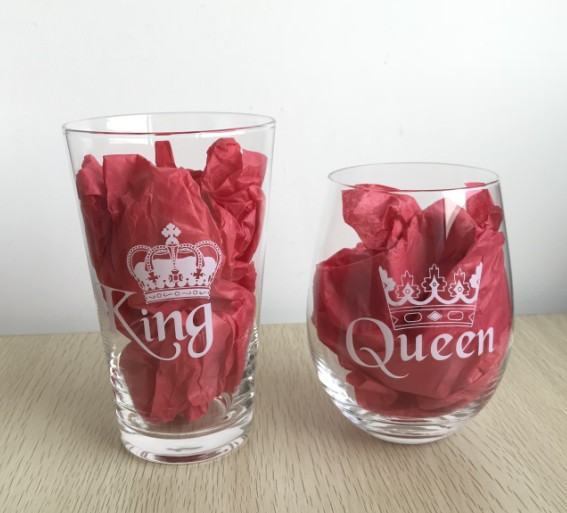 Top Sales Custom Etched Logo Crystal Couple Glass Stemless Wine Glass and Pint Beer Glass Set