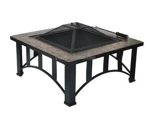 Mesa de metal quadrada para fogueira ao ar livre, fogão a lenha para pátio e jardim