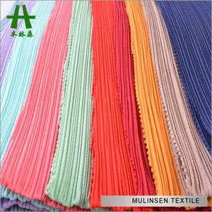 Mulinsen tecido plissado de spandex, tecido têxtil sólido dyed poly spandex para vestidos