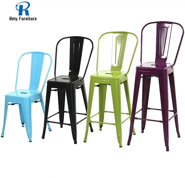 High leg wholesale industrial iron bar stool chair for bistro