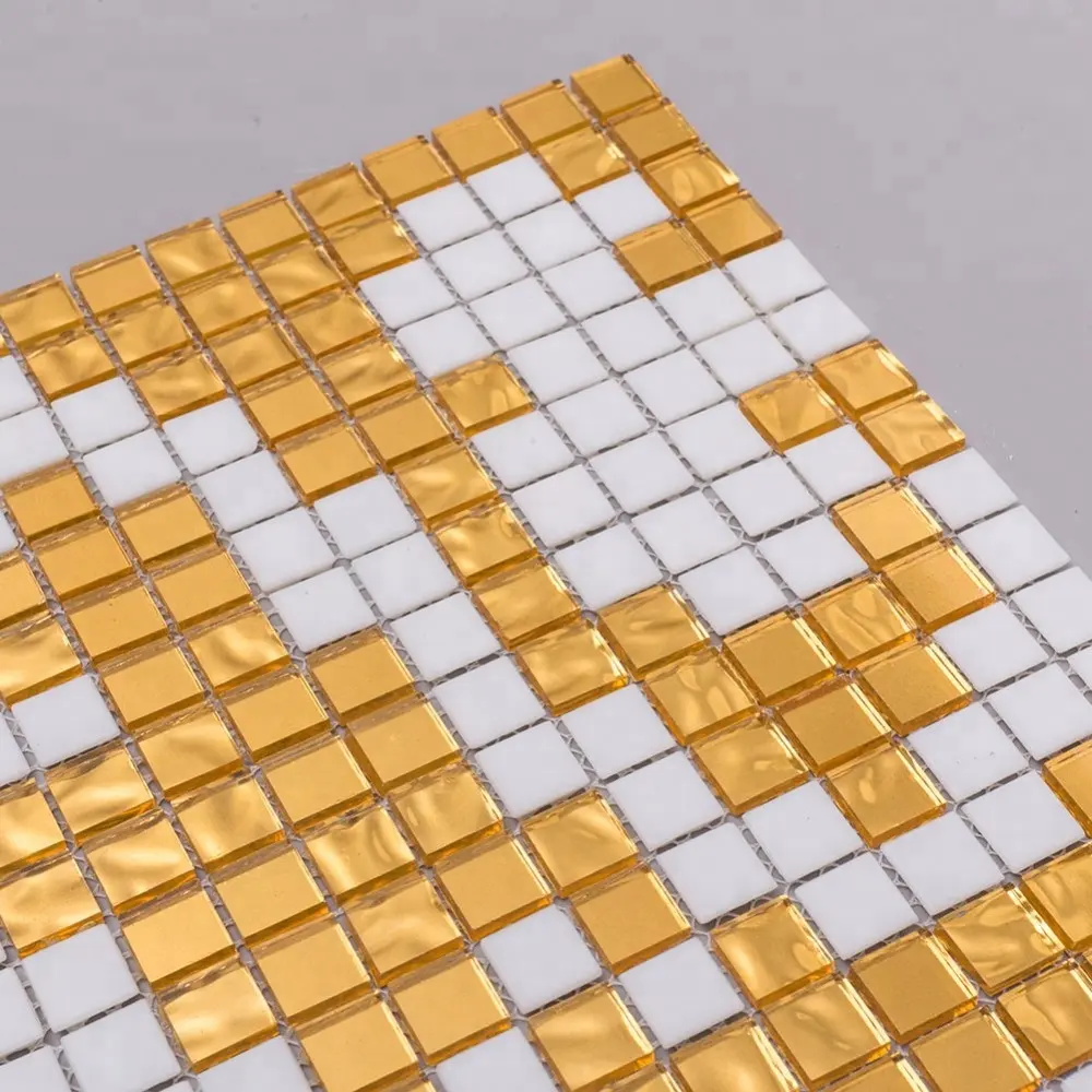 High-end moda 15*15 altın ve beyaz kare cam mozaik karo