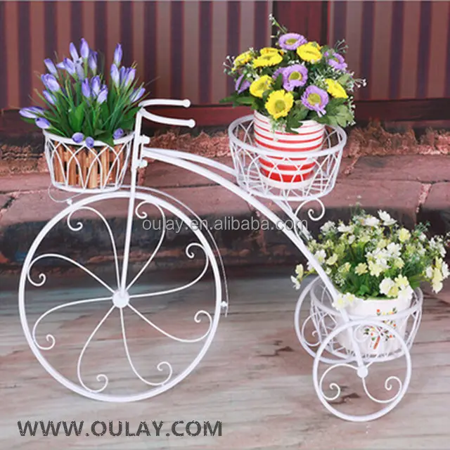 Vasos de flores de bicicleta de metal para jardim decorativo