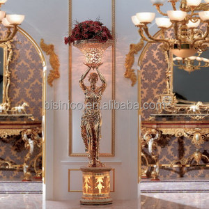 Charming Fair Lady Candle Floor <strong>Lamp</strong>, Elegant Angle Holding Flower Basket Copper Floor <strong>Lamp</strong> with <strong>Marble</strong> Stand