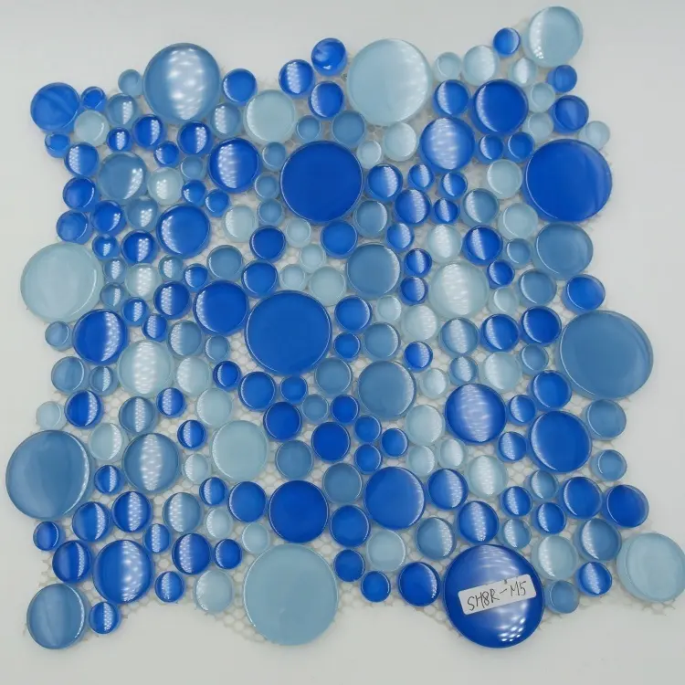 Burbuja de vidrio azul redondo mosaico de cristal de penny ronda azulejo de mosaico para piscina