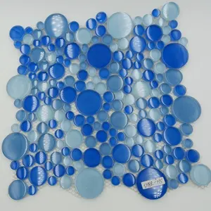 Mosaico di vetro di cristallo della bolla rotonda blu penny rotonda mattonelle di mosaico per piscina