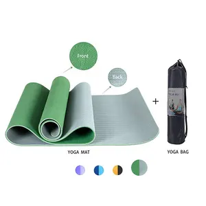 Matras Yoga Kustom Permukaan Bertekstur Anti Selip, Dapat Dibalik Warna Ganda, Matras Yoga TPE Ramah Lingkungan dengan Tali Pembawa untuk Yoga, Kebugaran