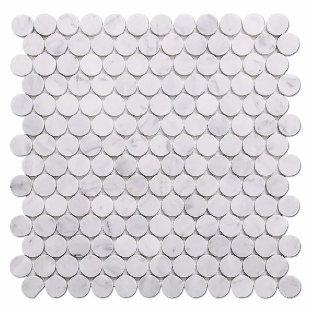 1'' Polished Bianco Carrara White Marble Penny Round Mosaic Tile