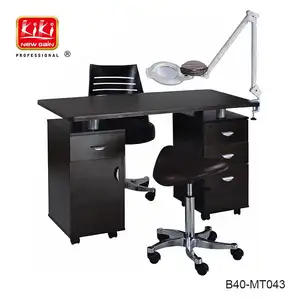 KIKI NEWGAIN <span class=keywords><strong>Mesa</strong></span> <span class=keywords><strong>de</strong></span> manicura <span class=keywords><strong>de</strong></span> <span class=keywords><strong>melamina</strong></span> con lámpara LED 4 cajones Diseño tradicional Color negro para muebles <span class=keywords><strong>de</strong></span> salón - Product Image 1