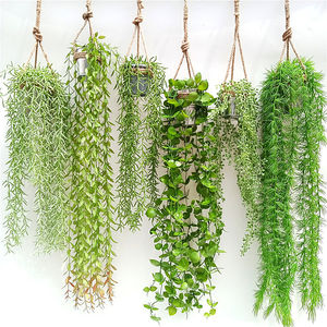 Vigne verte artificielle suspendue en macramé, bonsaï mural, avec pot, <span class=keywords><strong>d</strong></span>écoration <span class=keywords><strong>de</strong></span> fête, à la maison, bureau, 25 cm - Product Image 1