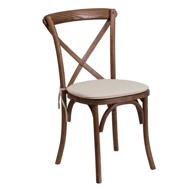 Venda por atacado de boa qualidade design parisano moderno café cor evento de casamento empilhável bistro madeira cruz cadeira