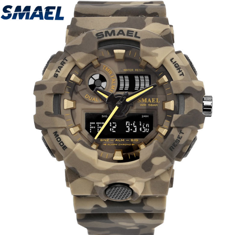 Мужские Аналоговые Цифровые Спортивные военные часы SMAEL 8001MC