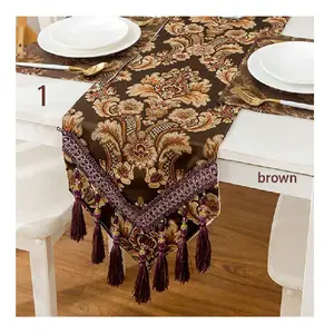 Camino de mesa Jacquard azul marino de alta calidad, diseño de cuentas pesadas, hermoso tapiz navideño de encaje para mesas, caminos de mesa - Product Image 1