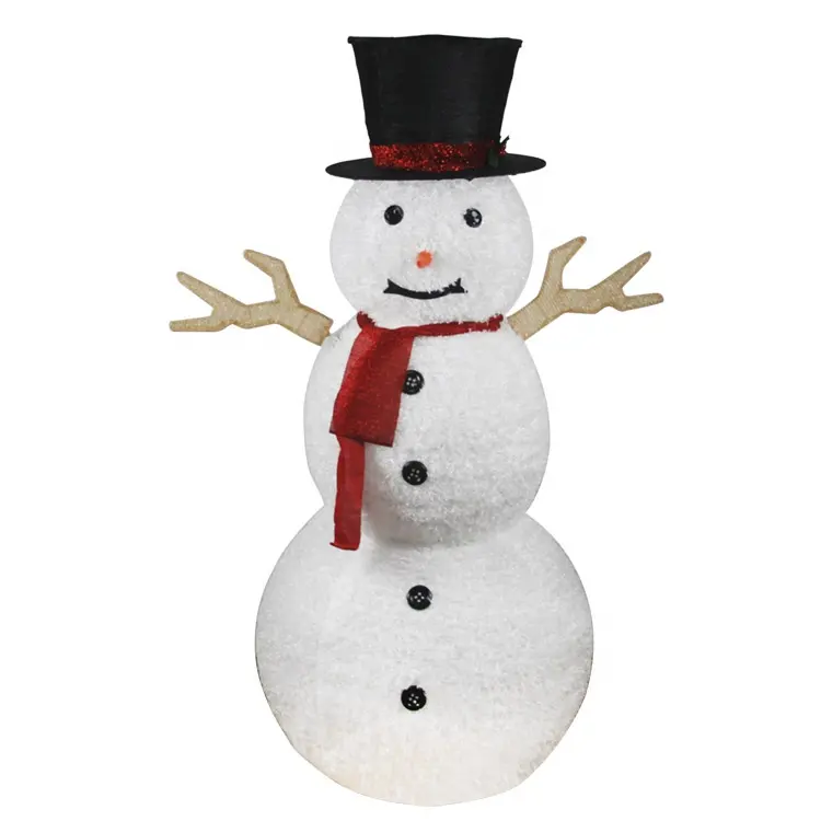Venta al por mayor tamaño de la vida decoración de Navidad interior estatuilla Led, luces de muñeco de nieve de Navidad de tela con sombrero y bufanda