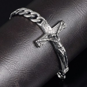 Jesucristo cruz del crucifijo de Hombres de acero inoxidable cadena del encintado de la pulsera de plata - Product Image 4