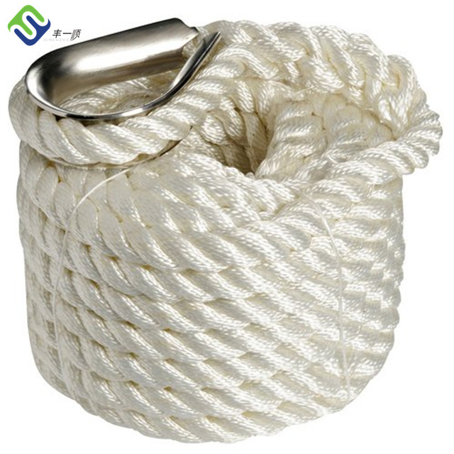 China 32mm*200m/coil 3 strand twist white color nylon marine rope factory  and manufacturers