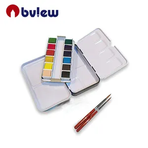 Travel Brush Pallet Cup & 12 Vibrant Colors Very Easy to Mix Watercolor Paint Kit
