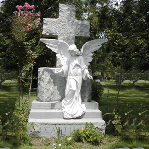 Statue d'ange en marbre, sculpture d'ange en pierre, avec croix, vintage, populaire - Product Image 2