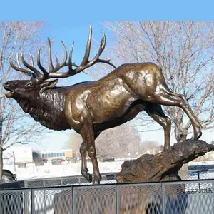 Estatua de alce de bronce de tamaño real, escultura grande de jardín de venado de latón