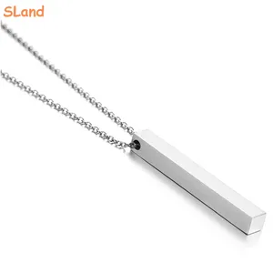SLand Jewelry Manufacturer wholesale Engravable 316L Stainless Steel Vertical Cuboid Bar Pendant Necklace Blanks