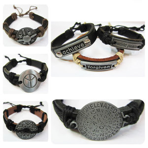 Bracelet en alliage de cuir Vintage Punk <span class=keywords><strong>Rock</strong></span> Strap Bracelet Bracelet ÉCHANTILLON GRATUIT Croire Foi Prière Croix KIB008 - Product Image 3