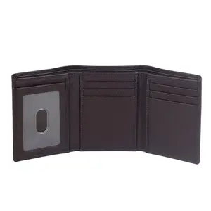 Trifold 8 slots RFID wallet with ID slot genuine leather tri-fold wallet rfid leather wallet for mens