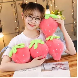 Dropshipping Pink Strawberry Soft Plush Food Fruits Toy Down Cotton Stuffed Strawberries Plants Plushie Decor Kids Gift