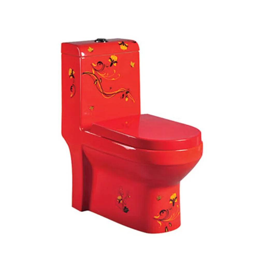 Wc quadrato a sifone monopezzo in ceramica di colore rosso da bagno HS-1532CC nascosto