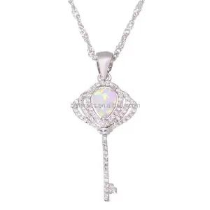 Best Sellers White Gold Plated 925 Sterling Silver CZ Cubic Zirconia Lab Created key shape Fire Opal Pendant/Necklace Pendant