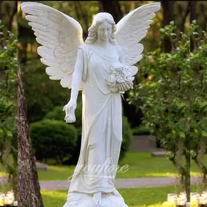 Statuette d'extérieur en pierre naturelle sculptée à la main, Statue d'ange en marbre, Sculpture de jardin, taille vie