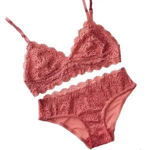 Vrouwen Sexy Zachte Dunne Kleine Een Stuk Katoen Pads Meisjes Bloemen Kant Bralette Beha en Panty Set